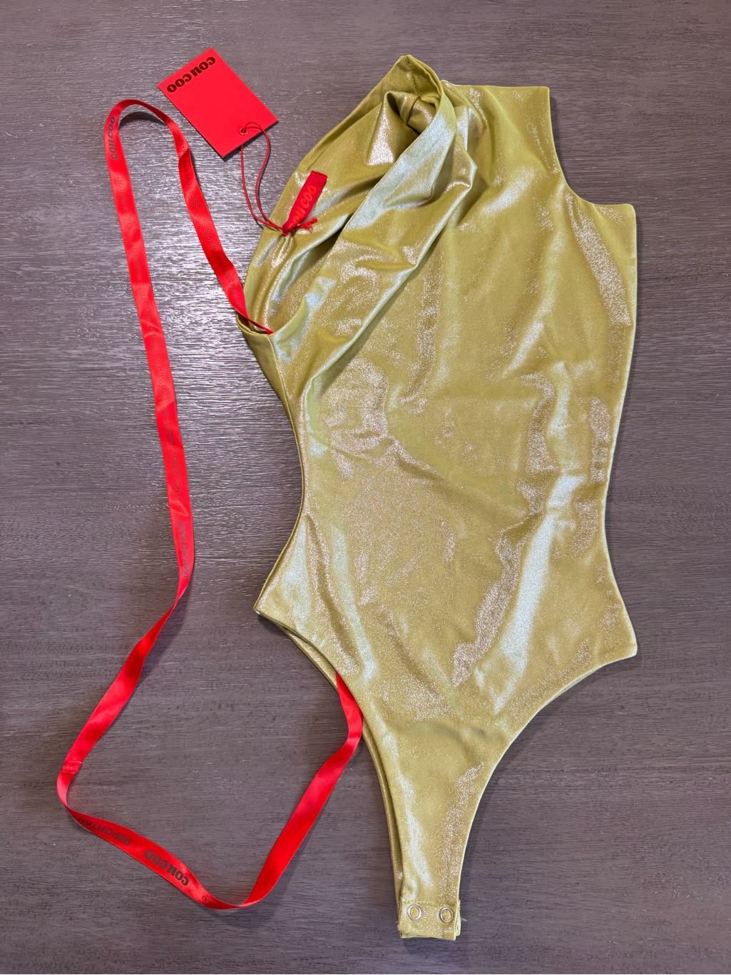 Nwt Coucoo Jami Bodysuit Kalamansi Ice Shimmer Green One Shoulder Top X — image 3 of 8